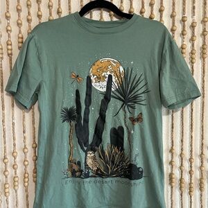 Simpler Daze Green Cactus Owl Boho Short Sleeve Desert Cotton Casual T Shirt Sm
